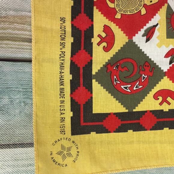 Vintage Bandana 1990s Southwestern Aztec Yellow Red Green White Retro Funky USA - Picture 7 of 7